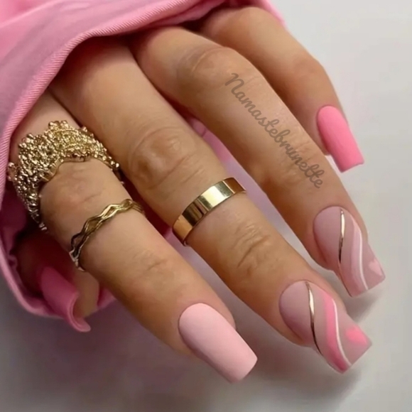 2/$16 Matte Pink Hearts Press On Nails - Picture 1 of 15